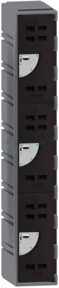 Polyethyleen locker FSP 1-koloms, 3-deurs, 193*30,5*45 cm, zwart
