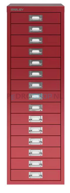 Meerladenkast Bisley -15, A4 formaat, 15 laden, rood