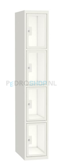 SQ Classic lockerkast, 1-koloms, 4-deurs, transparant venster, wit, h180*b30*d50 cm