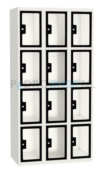 SQ Classic lockerkast, 3-koloms, 12-deurs, transparant venster, zwart, h180*b90*d50 cm