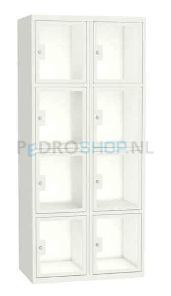 SQ Classic lockerkast, 2-koloms, 8-deurs, transparant venster, wit, h180*b80*d50 cm