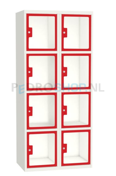 SQ Classic lockerkast, 2-koloms, 8-deurs, transparant venster, rood, h180*b80*d50 cm