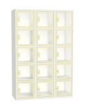 SQ Classic lockerkast, 3-koloms, 15-deurs, transparant venster, crème, h190*b120*d50 cm