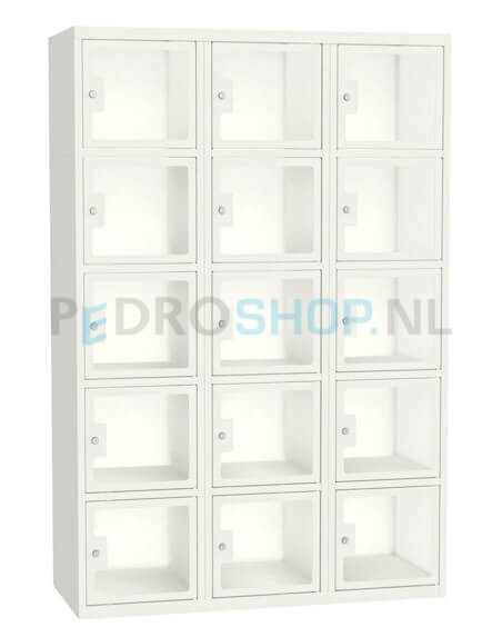 SQ Classic lockerkast, 3-koloms, 15-deurs, transparant venster, wit, h180*b120*d50 cm
