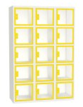 SQ Classic lockerkast, 3-koloms, 15-deurs, transparant venster, geel, h190*b120*d50 cm