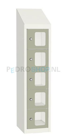 SQ Classic kantine locker, 1-koloms, 5-deurs, transparant venster, kiezelgrijs