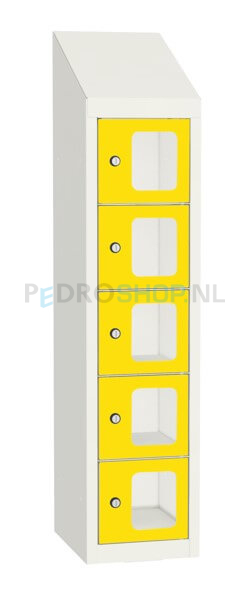 SQ Classic kantine locker, 1-koloms, 5-deurs, transparant venster, geel