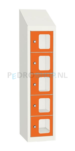 SQ Classic kantine locker, 1-koloms, 5-deurs, transparant venster, oranje