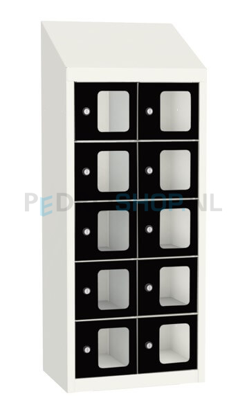SQ Classic kantine locker, 2-koloms, 10-deurs, transparant venster, zwart