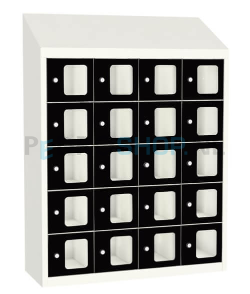 SQ Classic kantine locker, 4-koloms, 20-deurs, transparant venster, zwart