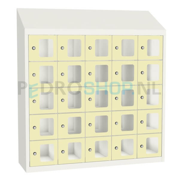 SQ Classic kantine locker, 5-koloms, 25-deurs, transparant venster, crème
