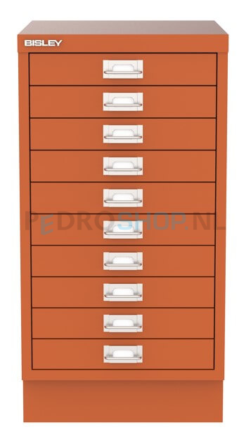 Meerladenkast Bisley -10, A4 formaat, 10 laden, oranje, incl. sokkel