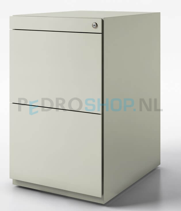 Stand ladenblok Bisley Basic met 2 laden, 69,8 cm hoog, 56,5 cm diep, betongrijs