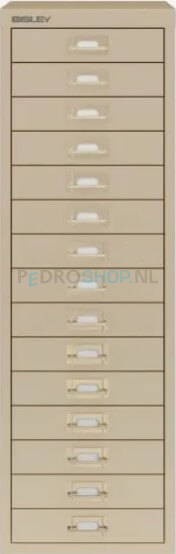 Meerladenkast Bisley -15, A4 formaat, 15 laden, handgreep gekleurd, zand