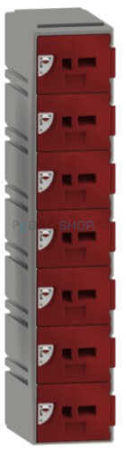 Kunststof GSM locker FSP, 1-koloms, 7-deurs, 151*30,5*30,5 cm, donkerrood